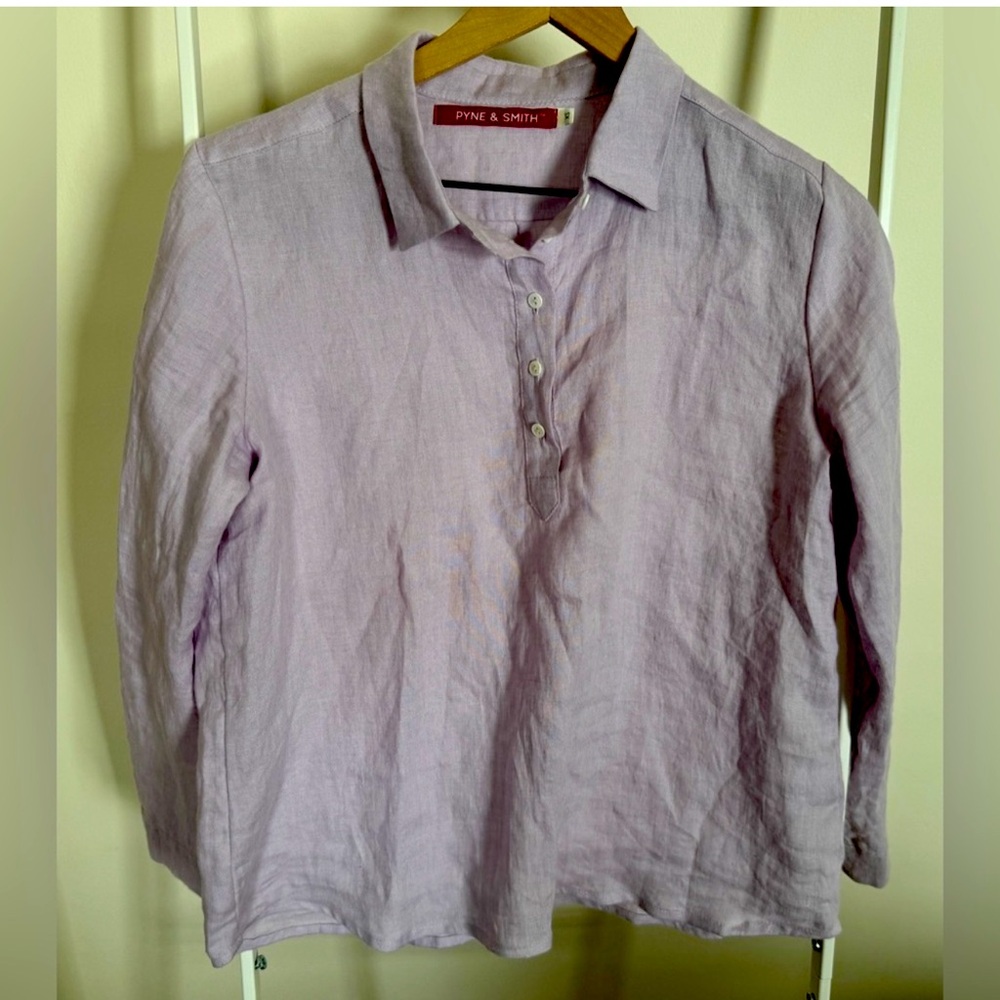 Pyne & Smith No 18 Collared Women’s Linen Long sleeve Blouse XS Lilac